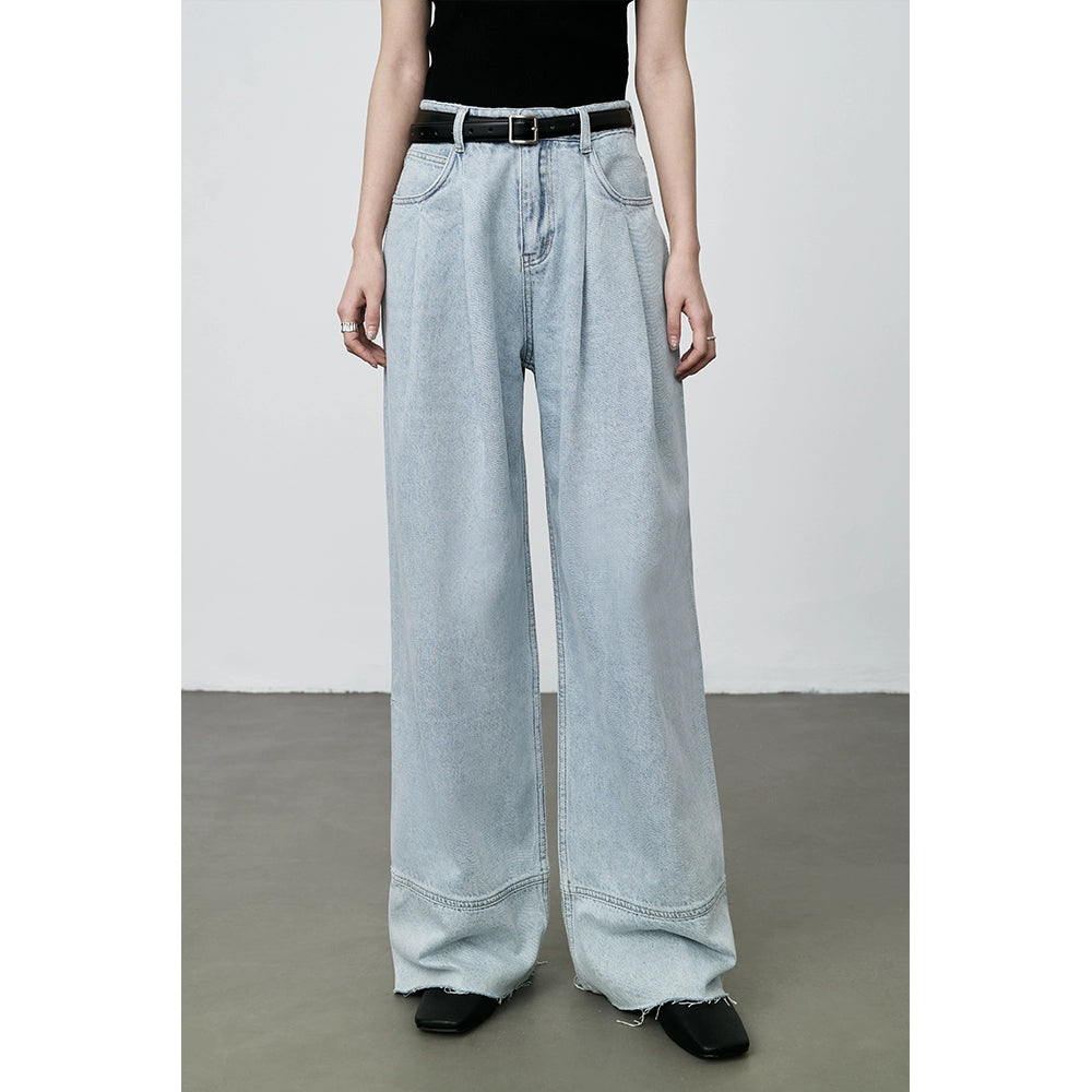 Pantalones vaqueros retro lavados de pierna ancha CAREMIND 2024 Pantalones ajustados de cintura alta y rectos para mujer 