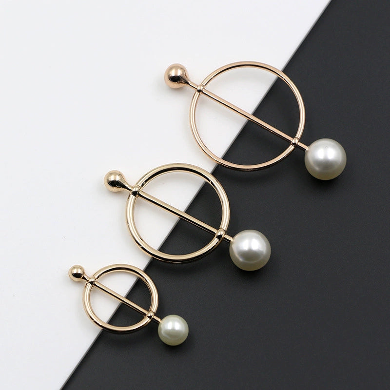 3529★ Versión coreana de moda con hebilla de anillo de metal, hebilla de alfiler de perla, abrigo, chaqueta, suéter, bufanda, accesorios, hebilla decorativa, hebilla de cinturón
