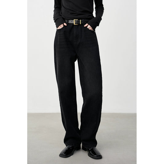 [Oferta especial por tiempo limitado] Pantalones vaqueros de cintura alta, que cubren la carne y delgados y rectos, pantalones de versión estrecha en negro carbono elegantes con cuerpo en forma de pera 