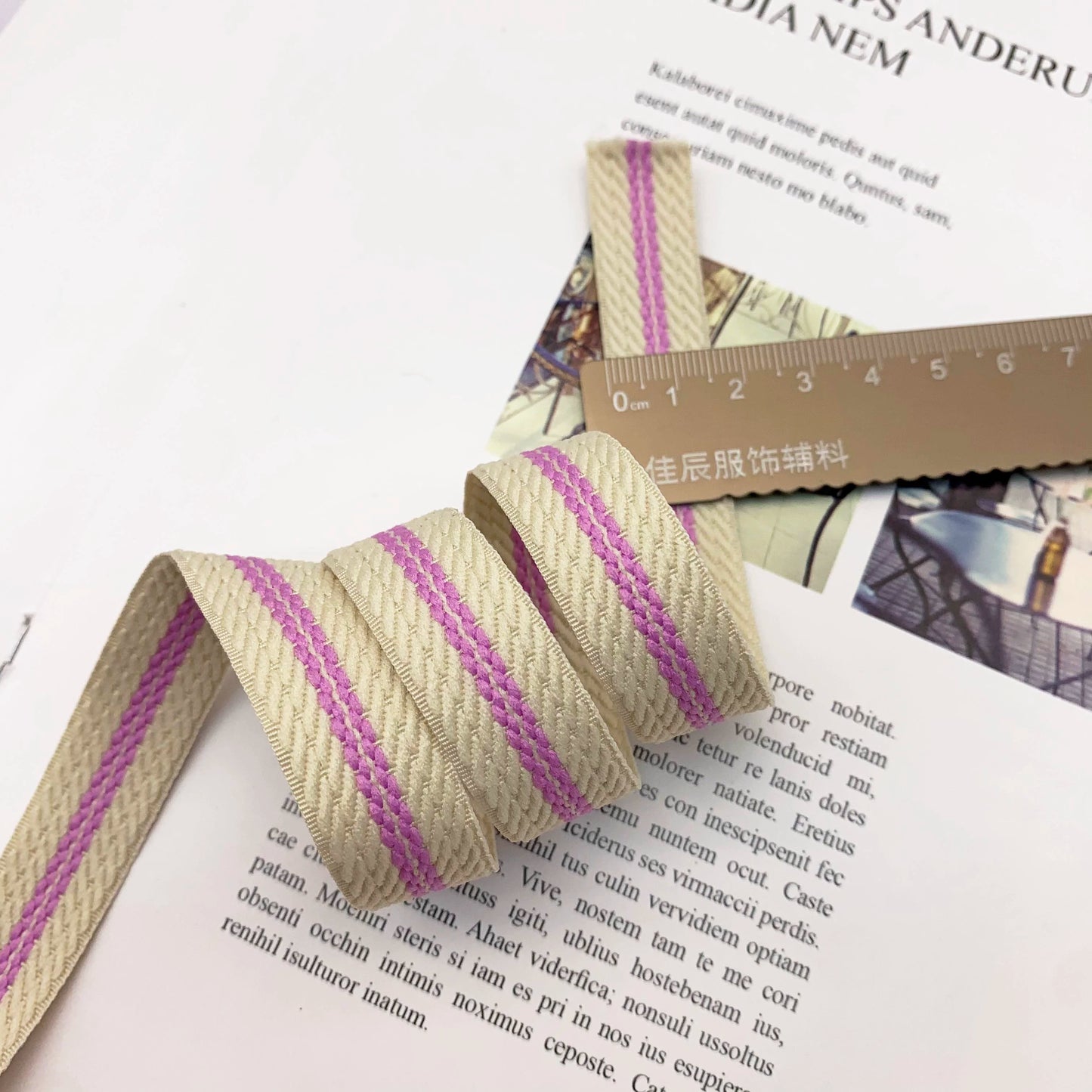 Tira de cinta jacquard a rayas de 1,5 cm, color 3856, para ribete, para ropa, con abalorios, para textiles del hogar, accesorios de vestir