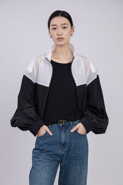 [Oferta especial por tiempo limitado] Chaqueta ligera de otoño con protección solar a juego en blanco y negro con reducción de edad y estilo deportivo 