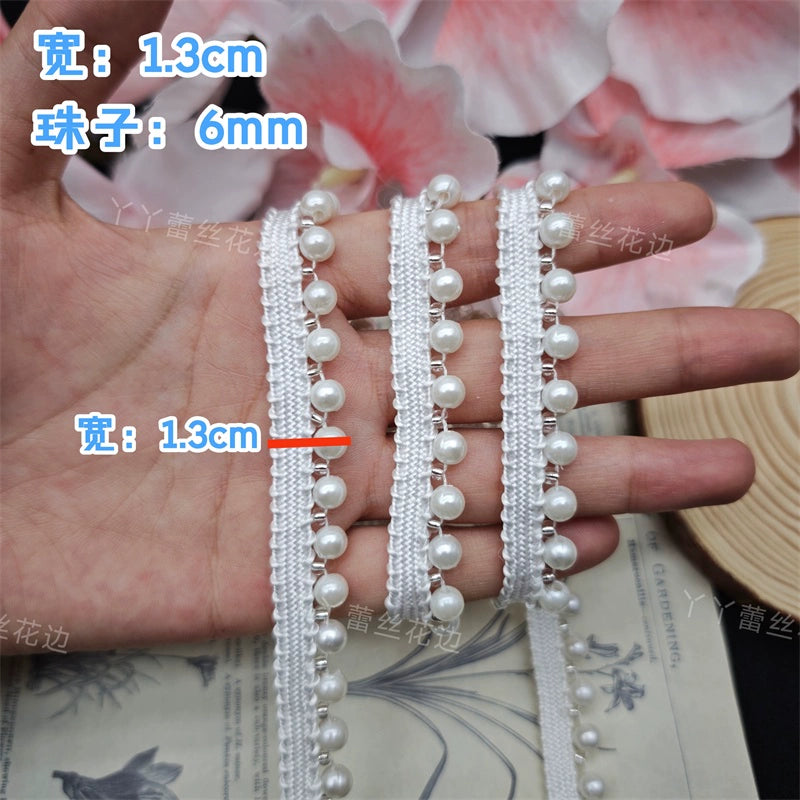 3714 Vestido de novia cheongsam con cuentas hecho a mano, encaje de perlas, accesorios de decoración de ropa DIY, cintas con cuentas Hanfu