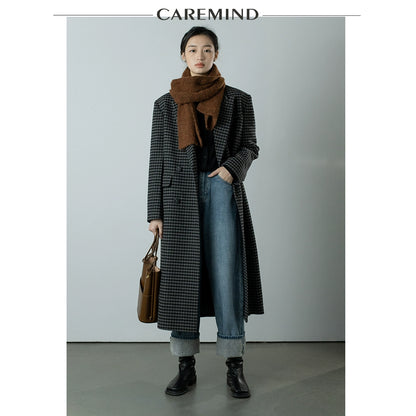 CAREMIND [El sueño de Fausto] Abrigo de lana a cuadros original para mujer, nuevo abrigo largo de otoño e invierno 