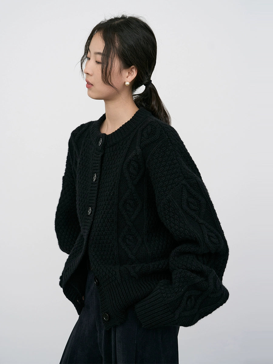 [Special Price] White pure wool twist cardigan jacket loose soft waxy sweater short thermal shirt