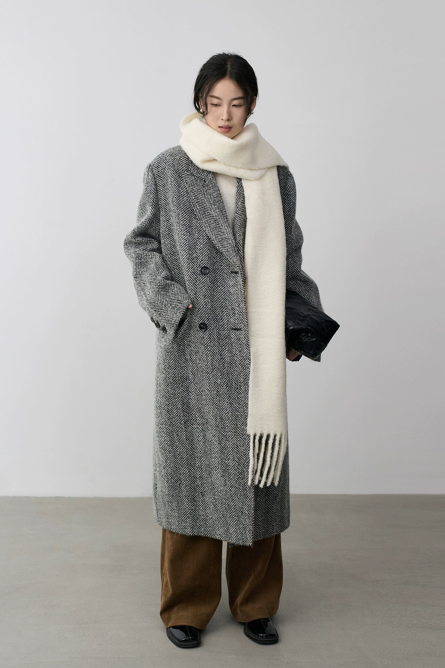 CAREMIND rétro chevrons costume manteau en laine à double boutonnage tempérament guerre barge léger luxe formel haut de gamme manteau