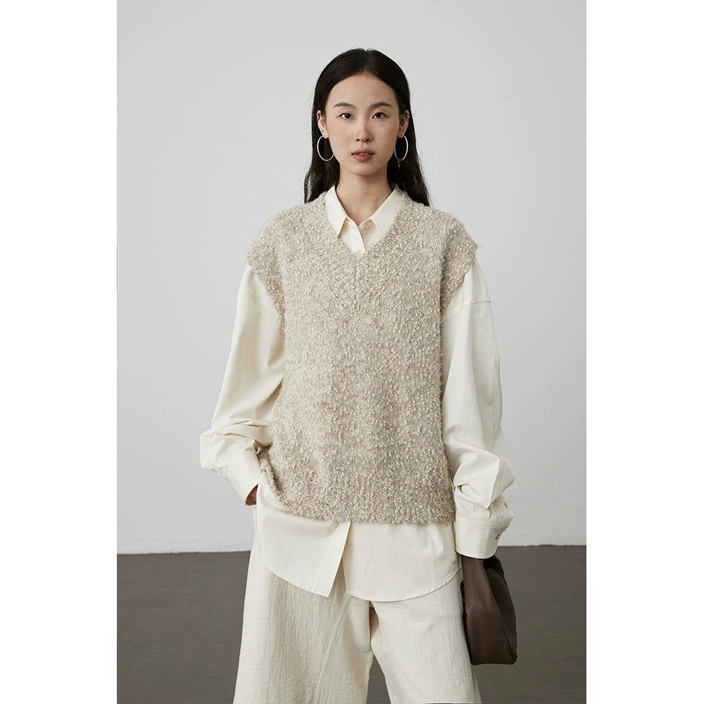 [Chaleco de lluvia de otoño] Chaleco de punto azul zafiro oscuro con cuello en V sin mangas de CAREMIND, chaleco holgado apilado, top 