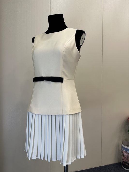 8029★ Französischer Anzugrock für Damen, Spleißen, Faltenrock, schlankes High-End-Pendlerkleid, ärmellos, kurzer Rock