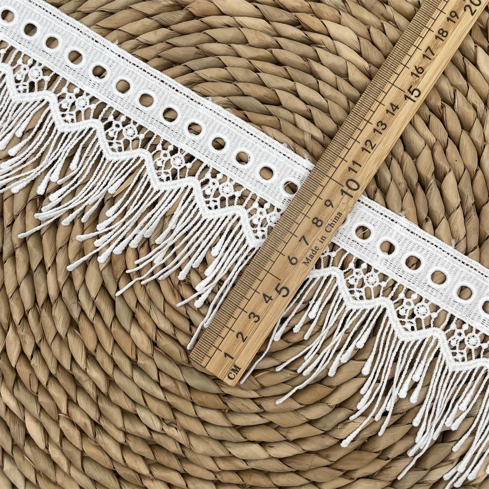 3673 Exquisitos accesorios de encaje bordado de seda de leche con flecos, faldas de ropa hechas a mano, cortinas, accesorios textiles para el hogar