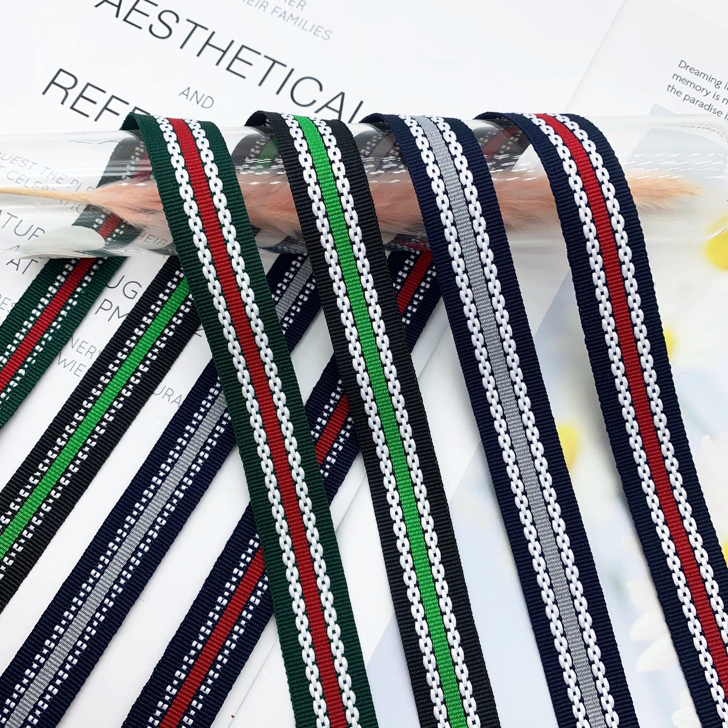 3857 Tiras de borde de cinta jacquard de punto de salto de rayas de color de 2 cm, ribete de borde de pantalones, tiras laterales, textiles para el hogar, accesorios de ropa