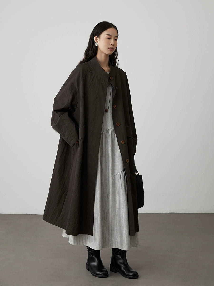 [Singing in the Rain] CAREMIND Grey V-Neck Suspender Dress Twill Irregular Sleeveless Stacked Medium and Long Dress