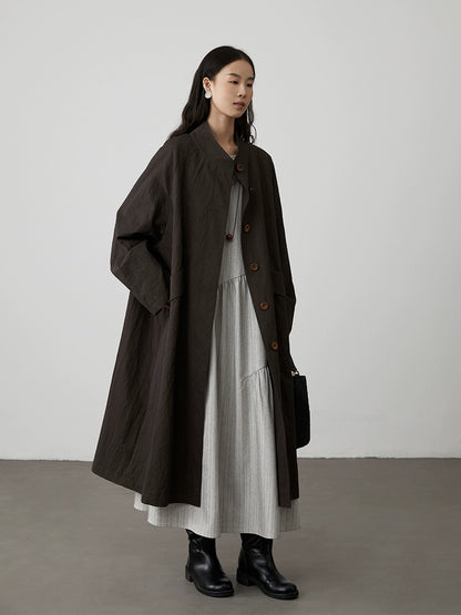[Singing in the Rain] CAREMIND Grey V-Neck Suspender Dress Twill Irregular Sleeveless Stacked Medium and Long Dress