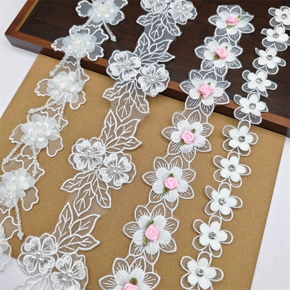 3556★ Accesorios de encaje de flores tridimensionales, encaje bordado de organza con cuentas de doble capa, sombrero de boda hecho a mano DIY, ropa para niños