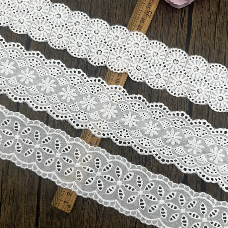 3788 Accesorios de encaje bordado de algodón blanco hechos a mano, cortinas DIY, material para ropa de muñeca, falda con lazo