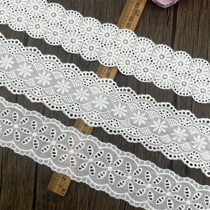 3788 Accesorios de encaje bordado de algodón blanco hechos a mano, cortinas DIY, material para ropa de muñeca, falda con lazo