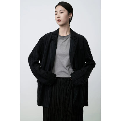 Camisa de textura fuerte de Tencel premium para mujer con blazer plisado tridimensional con diseño de nicho de CAREMIND 