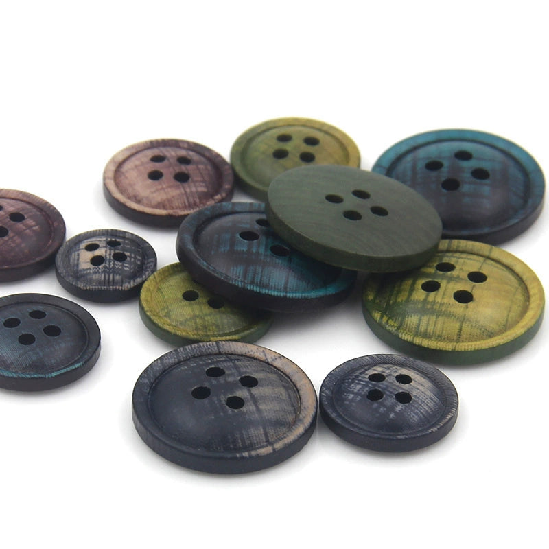 3466★ Botones de madera de colores Botones pintados con impresión en color epoxi Botones de traje Botones de camisa con patrón de madera Botones de camisa de cuatro ojales