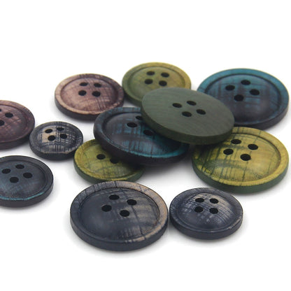 3466★ Botones de madera de colores Botones pintados con impresión en color epoxi Botones de traje Botones de camisa con patrón de madera Botones de camisa de cuatro ojales