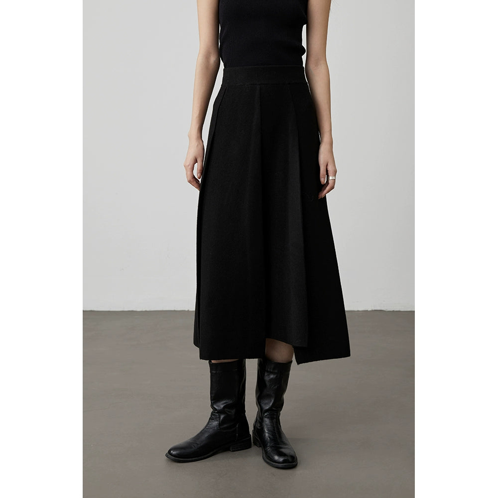 [Falda tejida de lana estilo salón político] Falda plisada de color sólido CAREMIND Falda de lana mediana y larga de otoño e invierno para desplazamientos versátiles 