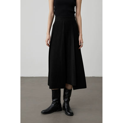 [Falda tejida de lana estilo salón político] Falda plisada de color sólido CAREMIND Falda de lana mediana y larga de otoño e invierno para desplazamientos versátiles 