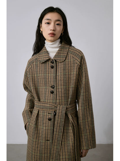 CAREMIND Thousand Birds - Gabardina con diseño de cuadrícula, de lana, de botonadura sencilla, con solapa y tiras medianas y largas, ropa de mujer 