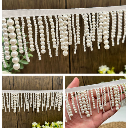 3697 Nuevas cuentas hechas a mano, cinta de encaje de perlas con flecos, colgante DIY, cinturón de encaje decorativo, accesorios de ropa de estilo étnico