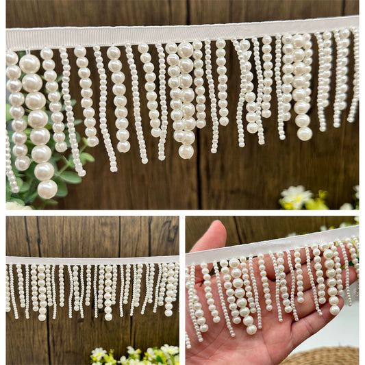3697 Nuevas cuentas hechas a mano, cinta de encaje de perlas con flecos, colgante DIY, cinturón de encaje decorativo, accesorios de ropa de estilo étnico