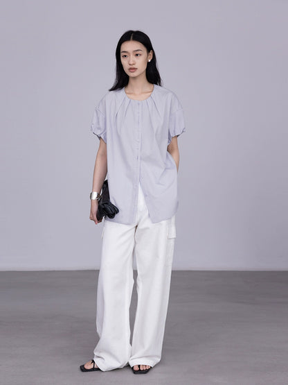 [Oferta por tiempo limitado] Camisa de viaje ligera, holgada, transpirable y de manga corta con cuello redondo y color claro de CAREMIND 