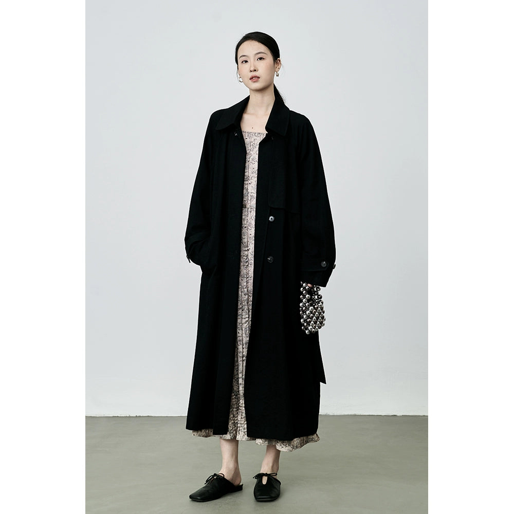 CAREMIND Gabardina blanca ligera y texturizada para mujer, abrigo largo informal de temperamento francés para otoño 