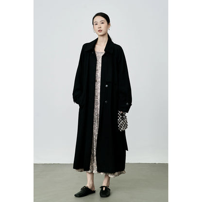 CAREMIND Gabardina blanca ligera y texturizada para mujer, abrigo largo informal de temperamento francés para otoño 