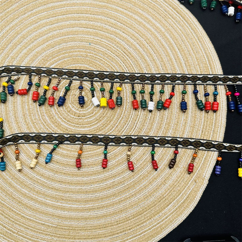 3715 Cuentas hechas a mano, cinta de encaje de estilo étnico, accesorios de ropa de bricolaje, accesorios, decoración de dobladillo de ropa, cinturón de cuentas con flecos