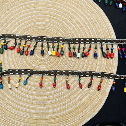 3715 Cuentas hechas a mano, cinta de encaje de estilo étnico, accesorios de ropa de bricolaje, accesorios, decoración de dobladillo de ropa, cinturón de cuentas con flecos