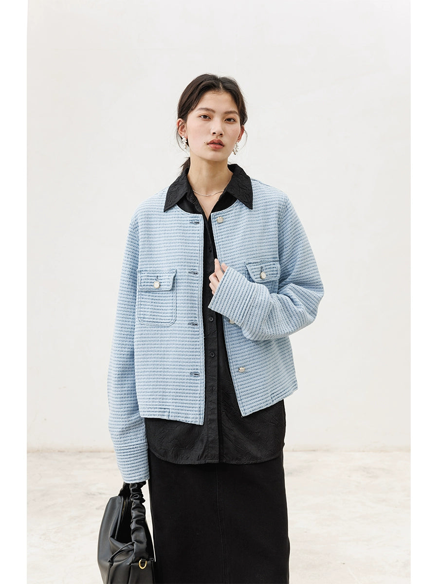 [Offre spéciale à durée limitée] Veste courte de luxe légère Xiaoxiangfeng haut de gamme bleu col rond skinny à porter à l'extérieur