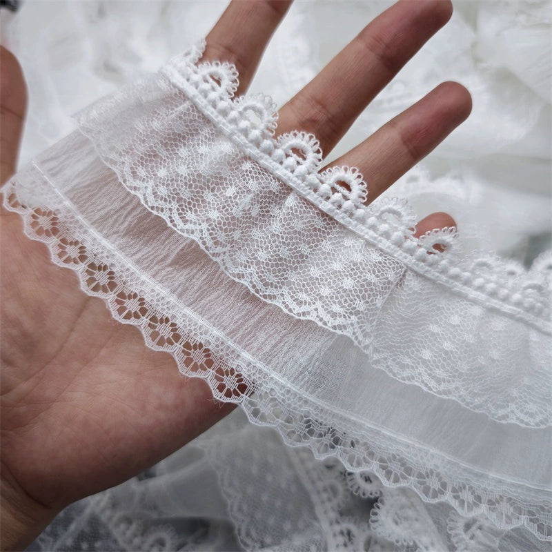 3838 Ancho 6cm de doble capa de malla con volantes de encaje accesorios de encaje arrugado vestido de encaje falda ropa infantil decoración