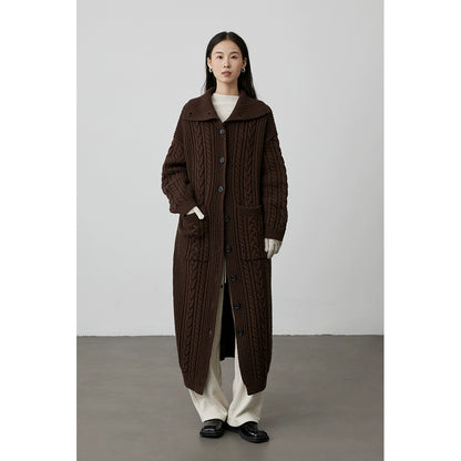 [Suéter de pan de agua alcalina] Chaqueta de suéter torcida de cuello alto coreana CAREMIND, abrigo largo de punto para mujer 