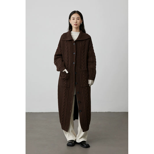 [Suéter de pan de agua alcalina] Chaqueta de suéter torcida de cuello alto coreana CAREMIND, abrigo largo de punto para mujer 