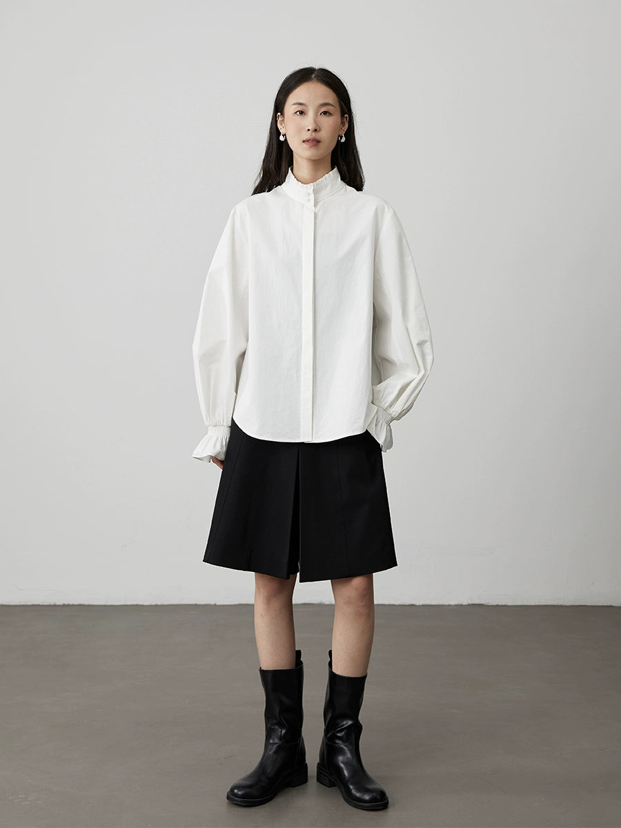 [Barroco] Camisa de temperamento elegante francesa CAREMIND, diseño de encaje de hongos, camisa blanca apilada en la parte superior 