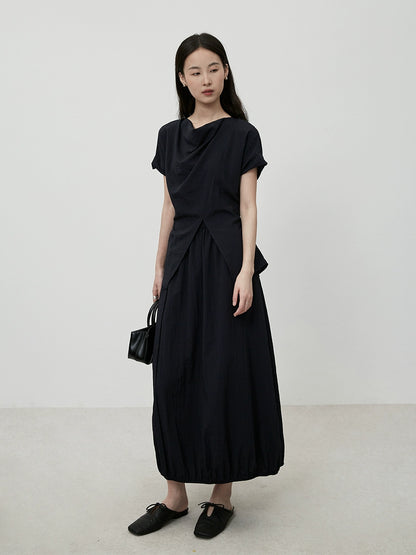 CAREMIND Ensemble de luxe moderne et léger, chemise à manches courtes et col superposé, jupe bourgeon, ensemble deux pièces