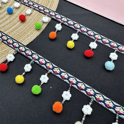 3718 Exquisita cortina de cuentas colgantes de estilo étnico con pequeñas bolas de pelo de color flor de ciruelo, accesorios de ropa para cortinas DIY de encaje
