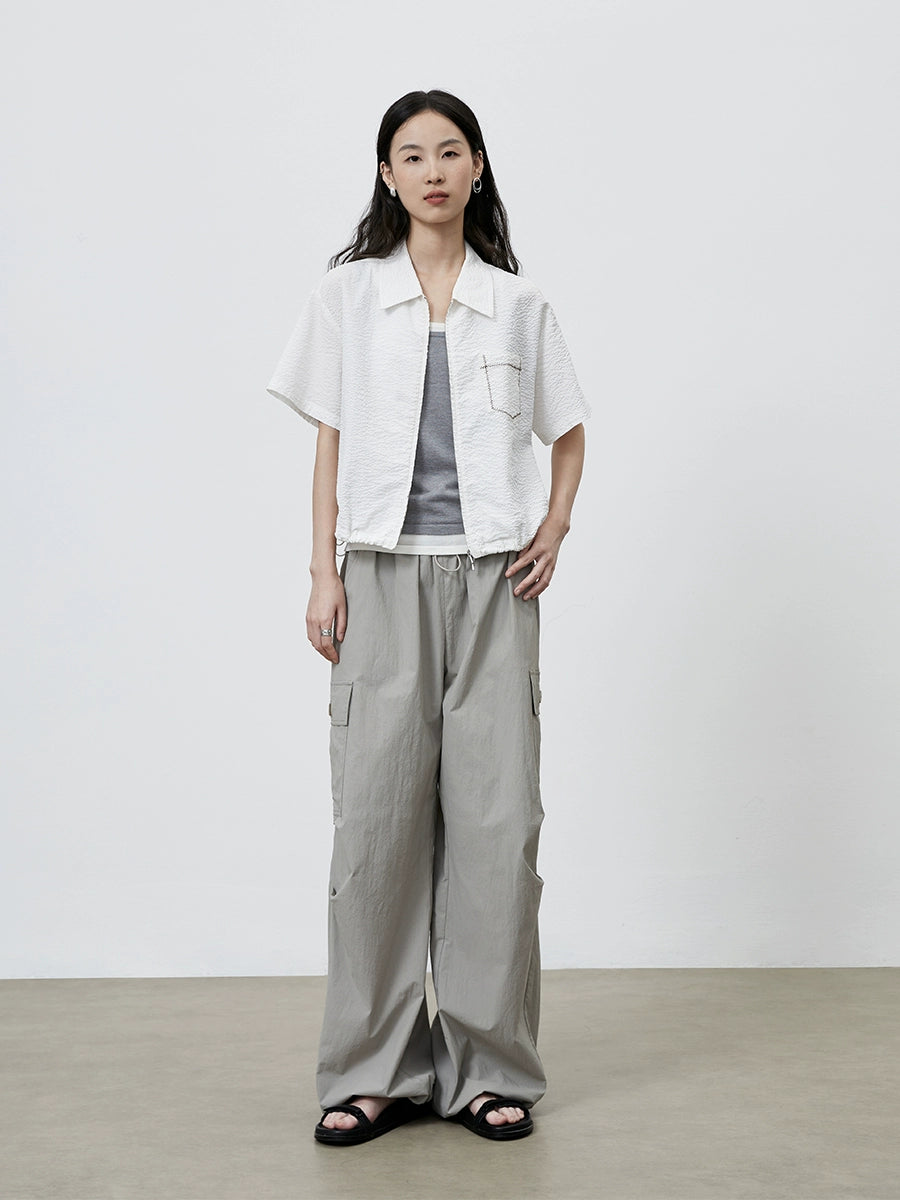 [Sea salt shirt] CAREMIND Japanese-style texture short shirt women's white casual short-sleeved jacket top