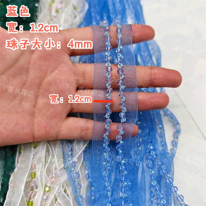 3726 Largeur 1,2 cm Nouvelle couleur Maille Cristal Perles Dentelle Accessoires, Fait Main DIY Vêtements Bordure Accessoires