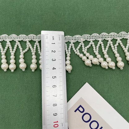 3717 Cuentas de uñas hechas a mano, perlas de imitación con flecos, cuentas colgantes, accesorios de encaje para ropa DIY, puños de cinturón de perlas blancas, accesorios decorativos