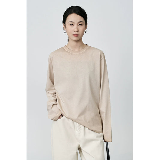 T-shirt à manches longues confortable et doux en coton ciré gris CAREMIND avec un design suspendu et un intérieur simple