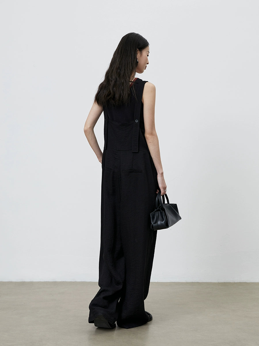 [Simple Life] CAREMIND Black Casual Tooling Overalls Wide Leg Versatile Skinny Jumpsuit Women