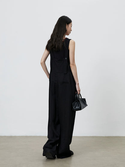 [Simple Life] CAREMIND Black Casual Tooling Overalls Wide Leg Versatile Skinny Jumpsuit Women