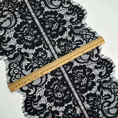 3755 Precio de tres metros, línea de hueso que contiene algodón de alta calidad, tela de encaje de pestañas, blanco y negro, tela de empalme de ropa bilateral