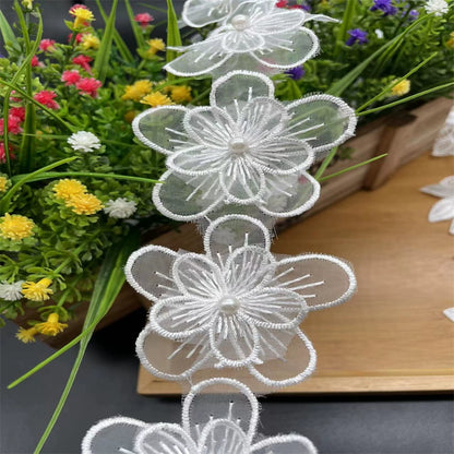 3660★ Accesorios de encaje de organza con flores de cuentas blancas hechos a mano DIY falda decoración de ropa bordado pegatina de corazón
