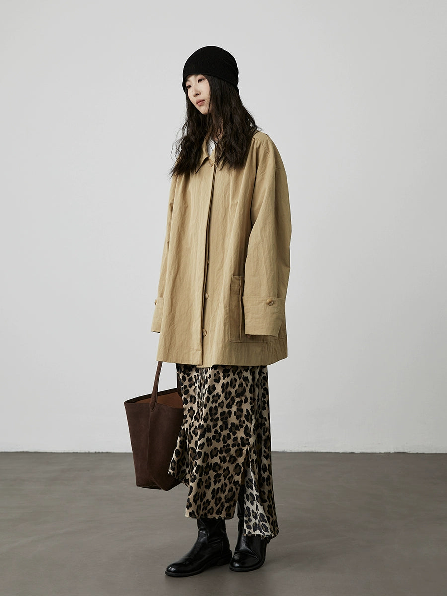 Falda con estampado de leopardo de estilo americano CAREMIND, falda larga con trazo oblicuo irregular y forma de A 