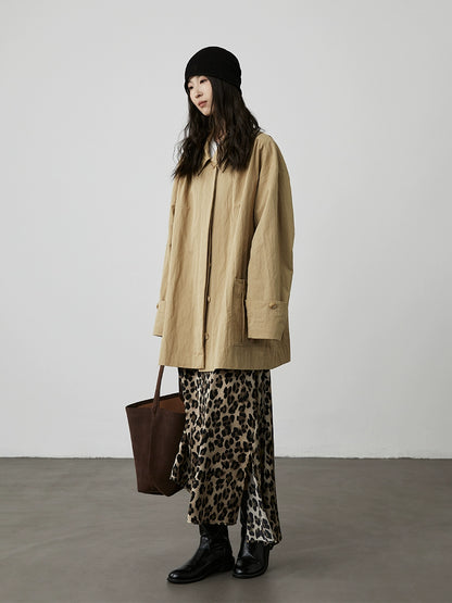 Falda con estampado de leopardo de estilo americano CAREMIND, falda larga con trazo oblicuo irregular y forma de A 