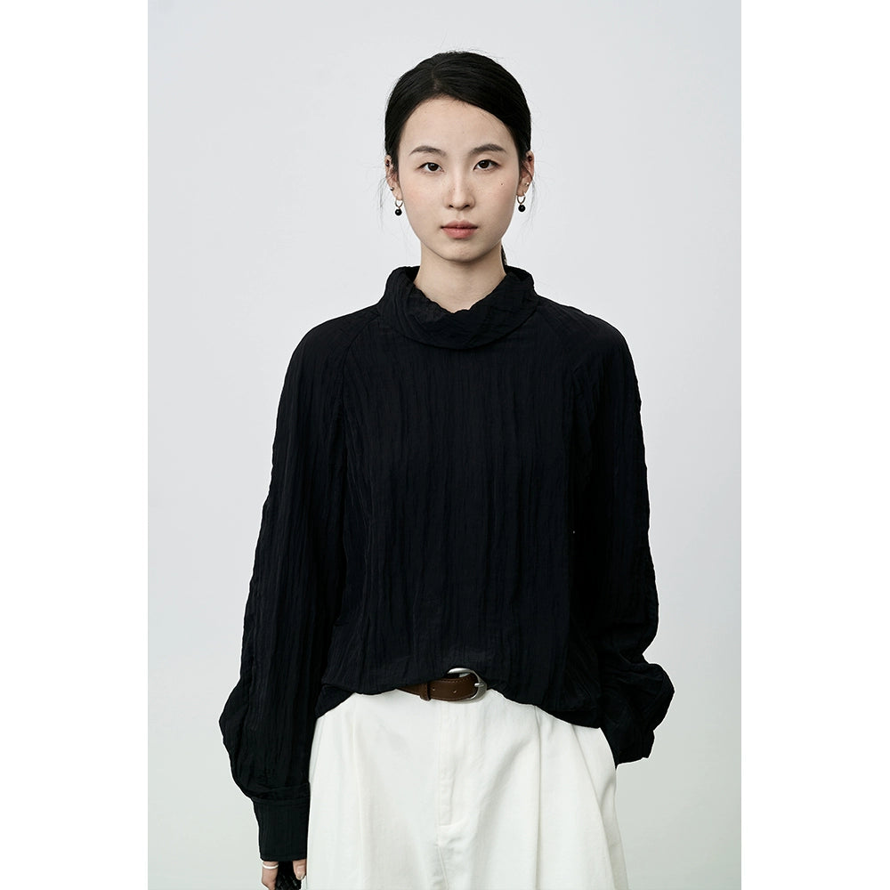 Camisa de manga larga con cuello apilado y textura antiarrugas para mujer de CAREMIND 