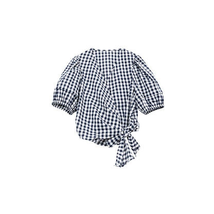 [Oferta especial por tiempo limitado] Conjunto de vestido de verano estilo Hepburn con top con mangas abullonadas y falda tipo paraguas con tirantes en la cintura 